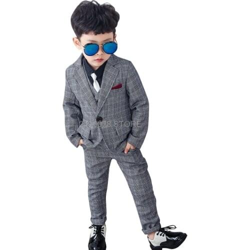 Blazer+Vest+Pants +Tie 4pcs Boys Formal Tuxedo Suit Gentleman Wedding Party Clothing Set Children Kids Prom Performance Costume