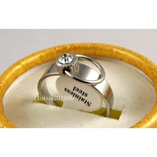 Wholesale 18 pcs Round Clear Crystal design Silver plated Stainless steel rings Fashion Jewelry
