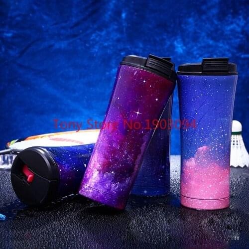15PCS17oz/500ml starry sky straws cups Double Wall Stainless Steel Vacuum Insulated Travel Mug Beer Glass Splash Proof Cup