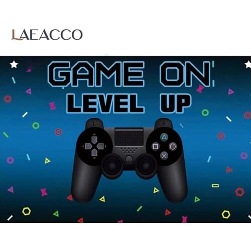 Laeacco Play Games Gamepad Celebration Birthday Party Customized Banner Cartoon Portrait Photo Background Photography Backdrops