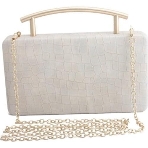 College style new solid color PU small square bag metal portable banquet dinner bag shoulder diagonal wedding bag