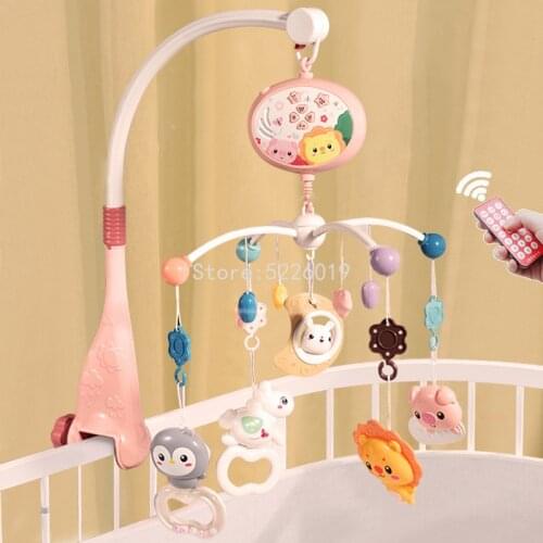 Baby Crib Mobile with Remote Control Music Box Night Light Rotate Newborn Sleeping Bed Toys 0-12 Months Infant Rattle Baby Toys