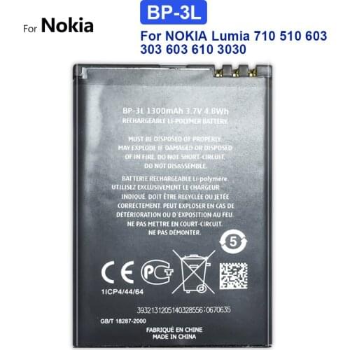 Mobile Phone Battery For NOKIA Lumia 710 510 603 303 603 610 3030 Replacement Battery BP 3L BP-3L 1300mAh