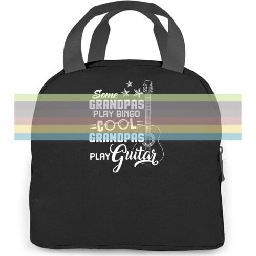 Mens Cool Grandpas Play Guitar Grandpa Medium Navy Design Style New women men Portable insulated lunch bag adult