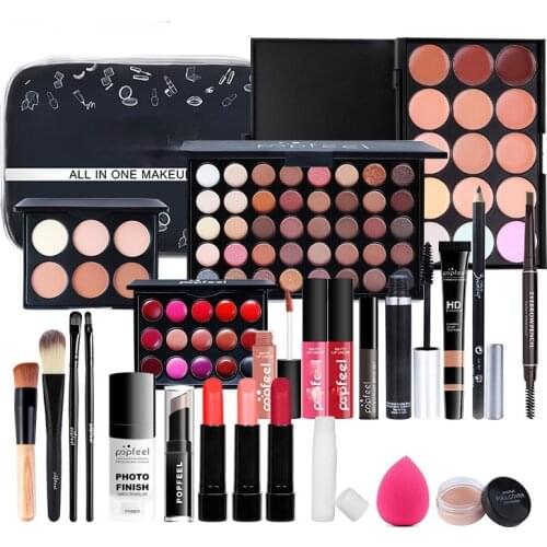 MakeUp Sets Cosmetics Kit Eyeshadow Lipstick Eyebrow Pencil Lip Gloss Makeup Brush Powder Puff Gift with Makeup Bag