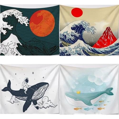 Wall Hanging Tapestry Kanagawa Ocean Wave Mount Whale Cartoon Cat Tapestries Yoga Mat Blanket for Girl Dorm Roon Decoration