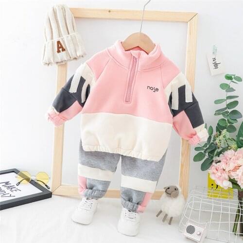 0-4 years winter boy girl clothing set 2019 casual thicker warm cartoon cute kid suit children baby clothing hoodies+pant 2pcs