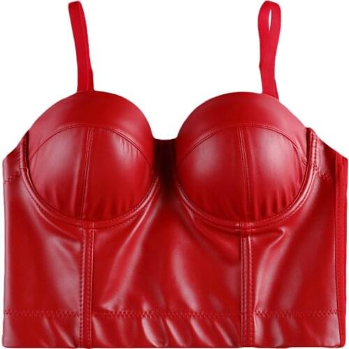 Sexy Club Crop Vest Bra Tops Women Punk Corset Bustiers Corselet Gothic Slimming Shapewear Black Leather Party Shows Clothes Red