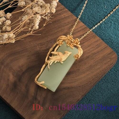 Jade Bird Pendant Chalcedony Crystal Zircon Charm 925 Silver Jewelry Natural Necklace Gemstone Amulet Fashion Chinese Women