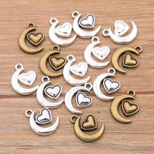 20PCS 13X17mm 3 Color Moon Herats Charms Natural Pendant Jewelry Metal Alloy DIY Necklace Bracelet Earrings Handwork Marking