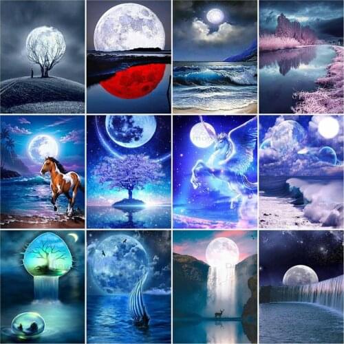 Full Diamond Painting Moon DIY 5D Diamond Embroidery Moon Night Mosaic Rhinestone Cross Stitch Handmade Gift Home Decoration