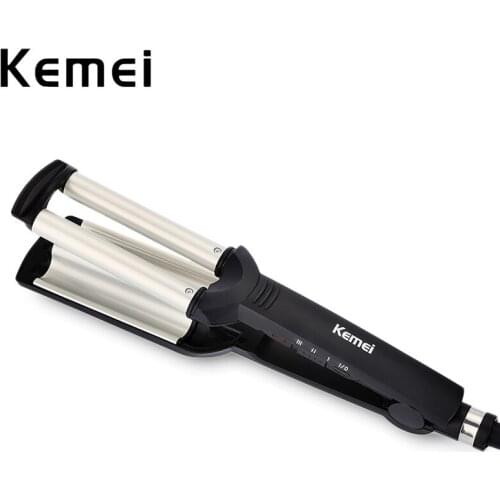 Kemei Hair Styler Professional Big Wave Curling Iron Wand Ceramic 3 Barrels Egg Rolls Hair Curlers Wave Iron Volume Styling Tool
