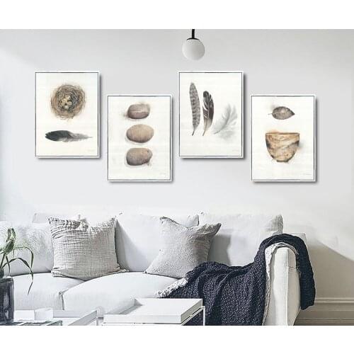 Bird Nests And Eggs Feather Stone Leaves Canvas Painting Natural Things Posters And Prints Wall Pictures For Living Room Decor