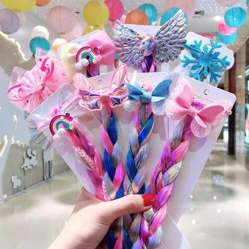 Rainbow Weaving Grils Twist Hair Bands Cartoon Princess Rubber Bands Wig Ponytail Hair Rope Snowflake Hair Accessories