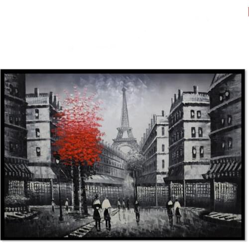 Hand painted Landscape Oil Paintings Modern Europe Black and White Paris Street Wall Art Picture Canvas Paintings Abstract