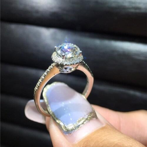 Silver Excellent Cut 1 Carat Round D Color Moissanite Diamond Test Passed Ring Silver 925 Jewelry for Female Anniversary Gift