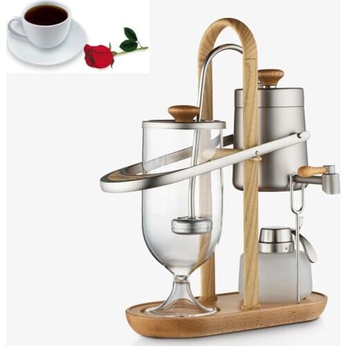 4 Cups Belgian Coffee Siphon Pot Coffee Maker Vacuum Pot Elegant Wood Texture Fulcrum Natural Wooden Base and Lid Knob 1 Set