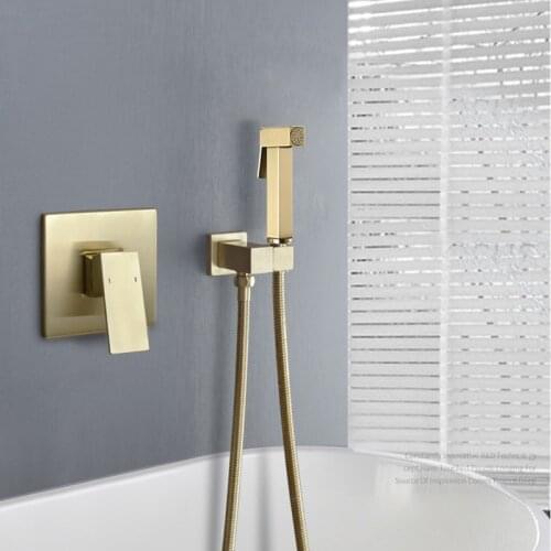 Toilet Bidet Faucet Mixer Brushed Gold Brass Cold and Hot Bathroom Shower Faucet Wall or Ceiling Wall Mounted Bathtub Shower Tap