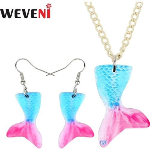 WEVENI Acrylic Anime Fairy Mermaid Fish Tail Necklace Earrings Jewelry Sets Novelty Ocean sea Collection Decoration Charm Gift