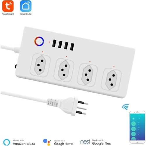 Wifi Brazil Smart Power Strip Surge Protector 4 Brazil Plug Outlets Electric Socket with USB App Voice Remote Control by Alexa