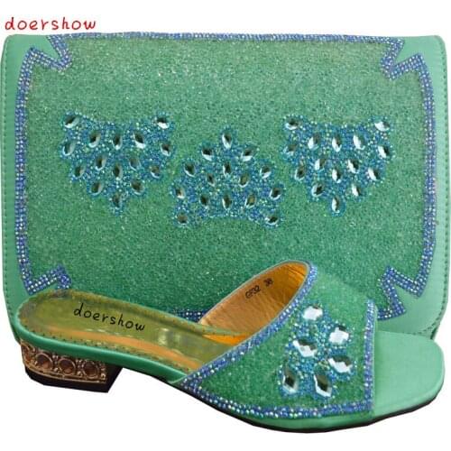 Green!doershow beautiful African shoes and matching bags with rhinestones!High class ladies shoes and bags for party HP1-54