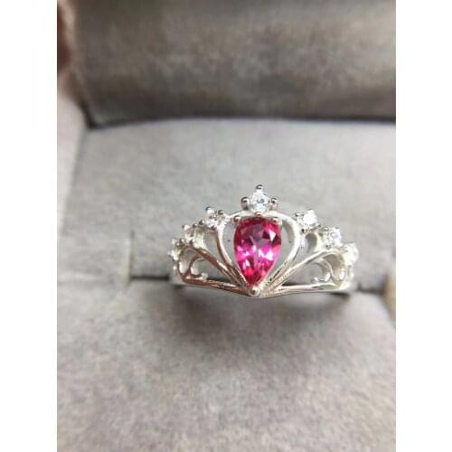 Natural pink topaz gem Ring Natural gemstone Ring S925 sterling silver Fashion elegant Crown droplets women party gift Jewelry