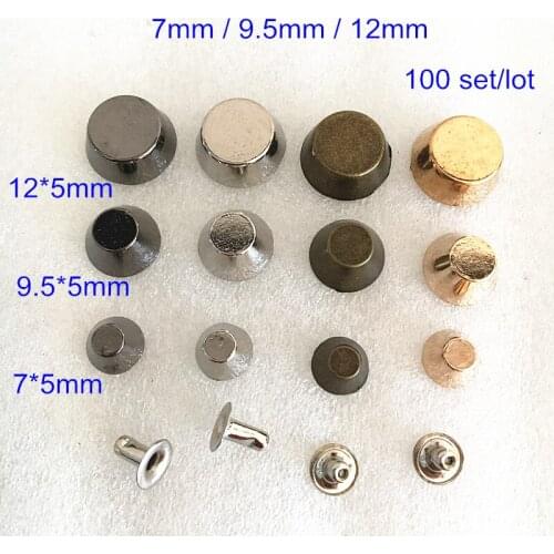 100 set Bucket Rapid Rivet Spike Stud,7mm,9.5mm,12mm,Rose Gold,Silver,Black,Bronze,Leathercraft Rivet,DIY Bags,Shoes Decoration