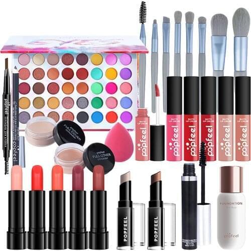 30PCS Professional All In One Makeup Set Eyeshadow Lipstick Eyebrow Pencil Lip Gloss Makeup Brush Powder Puff With Bag Maquillag
