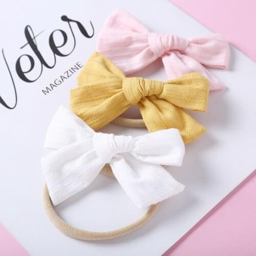 32pc/lot 2021 New Baby Handtied Bow Headband Infant Toddlers pastel Color Hair Bow Nylon Headband Children Girl Hair Accessories