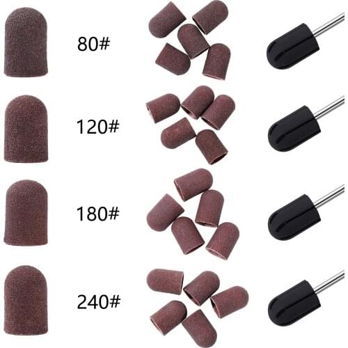 5pcs Brown Sanding Bands Block Caps Grip 120# 80# 180# 240# 16*25 Sanding Cap Manicure Pedicure Electric Nail Drill Nail Access