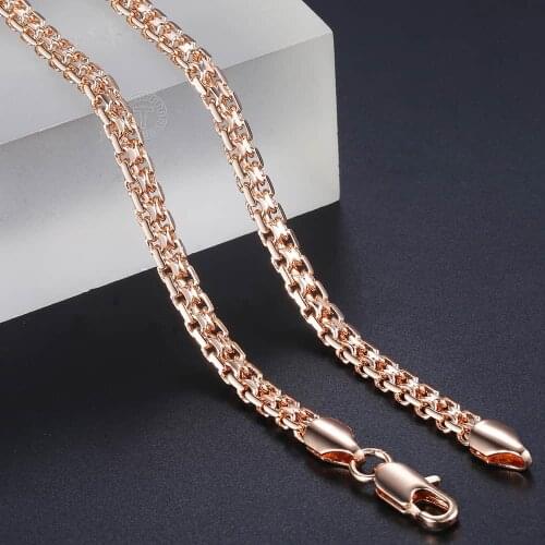 585 Rose Gold Filled Necklaces for Women Bismark Link Fashion Womens Necklaces Chains Jewelry 5mm 50cm 55cm 60cm DLGN452