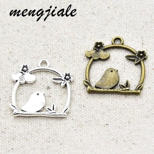 7pcs of Antique Silver Bird Charms Pendants 27*26*2mm Tibetan Silver Charm