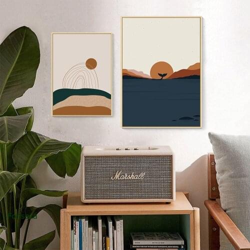 Abstract Geometric Whale Sunrise Landscape Canvas Poster Wall Art Pictures Vintage Mountain Sun Painting Home Decor