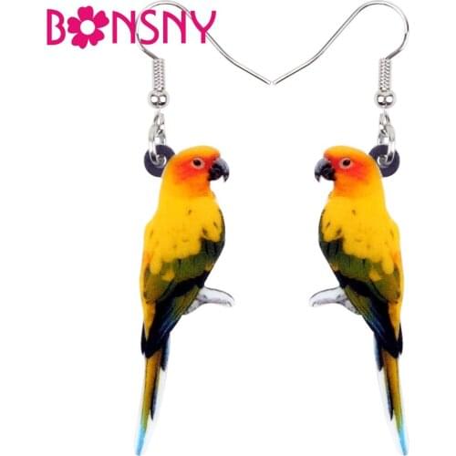 Bonsny Acrylic Sun Parakeet Parrot Bird Earrings Big Long Dangle Drop Novelty Jewelry For Women Girls Teens Tropic Animal Charms