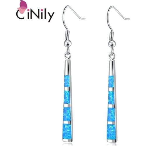 CiNily Ocean Blue Fire Opal Stone Drop Earrings Silver Plated Long Tassel Dangle Earrings Bohemia Boho Summer Jewelry Gift Woman