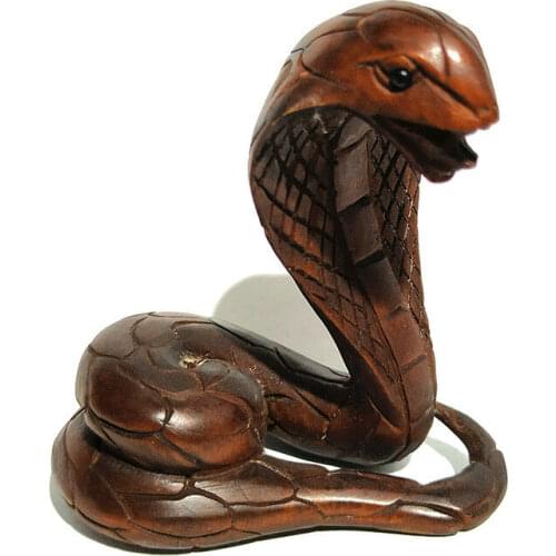 CQ047 - 2" Hand Carved Boxwood Netsuke Figurine Carving: Cobra Snake