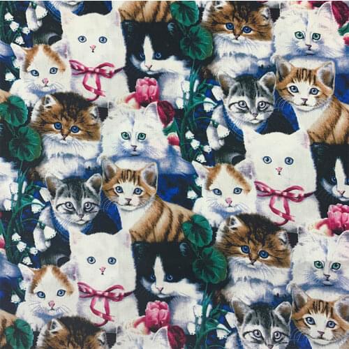Lovely 110cm Width 100% Cotton Cat Fabric White/yellow Cats Printed Cotton Fabric Printed DIY Sewing Children Clothing Dress
