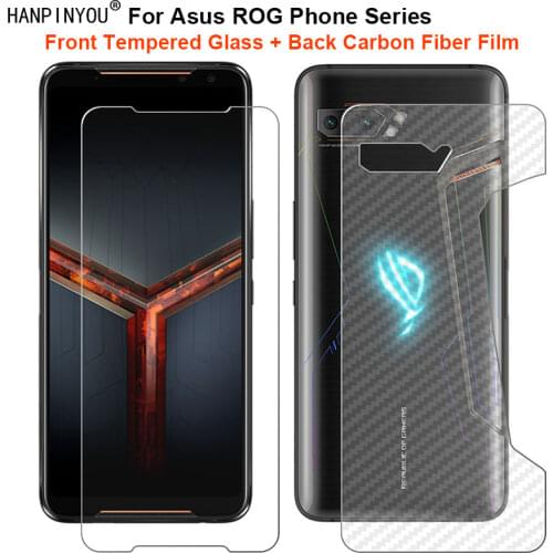 For Asus ROG Phone 5 ZS673 2 ZS660KL 3 ZS661KS Strix 1 Set = Soft Back Carbon Fiber Film + Tempered Glass Front Screen Protector