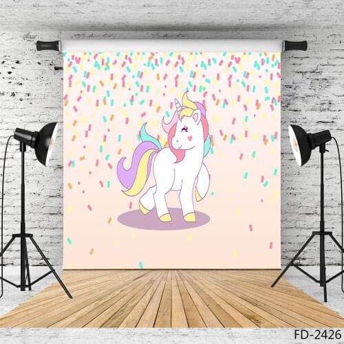 Unicorn Wooden Floor Vinyl Cloth Photographic Background For Baby Children Birthday Party Backdrop Photo Studio Photobooth