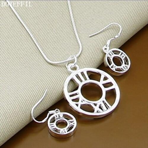 DOTEFFIL 925 Sterling Silver 18 Inch Snake Chain Roman Numerals Earring Necklace Set For Woman Wedding Engagement Party Jewelry