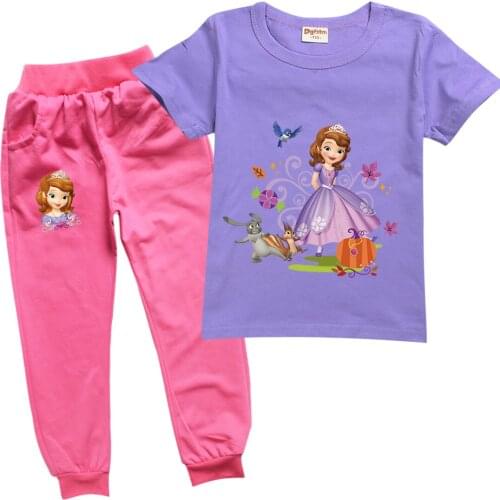 Disney Frozen Girls Clothing Sets Elsa Anna Print T-Shirt + Long Pants 2PCS Set Boy Suit Children Outdoor Sportswear Kids Tee