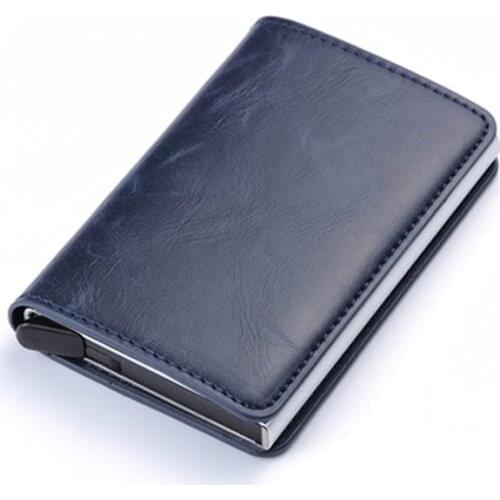 BYCOBECY RFID Aluminium Alloy Credit Short wallet PU Leather Card Wallet Automatic Pop Up Card Case Card Holder for Men Women