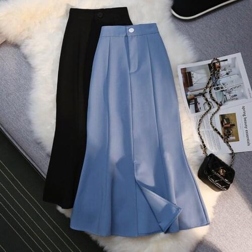 Limiguyue Summer Women Long Skirt Black Blue Split Mermaid Skirt Elegant High Waist Skirt OL Office Tight Longa Faldas K1222
