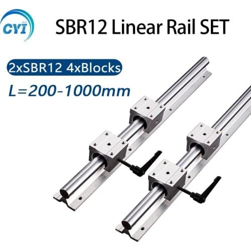 2Pcs SBR12 Linear Guide Rail 300mm 400mm 500mm 600mm 700mm 800mm 1000mm linear rail with SBR12UU linear block for cnc part