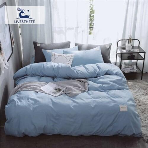 Liv-Esthete Luxury Blue Solid Bedding Set Soft Printed High Quality Duvet Cover Flat Sheet Double Queen King Bed Linen Bed Sheet