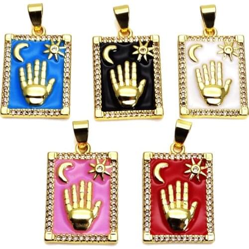 Micro white Zircon palm hand Pendant Drip paint pendant Contracted moon stars Pendant necklace chain DIY jewelry accessories