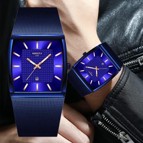 Luxury NIBOSI Mens Watches Mesh Strap Ultra Thin Wristwatch for Men Auto Date Golden Waterproof Casual Watch Relogio Masculino