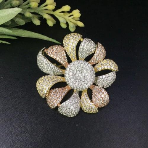 Lanyika Fashion Jewelry Graceful Hibiscus Mutabilis Brooch Pendant Dual Use for Wedding Party Micro Paved Popular Gift