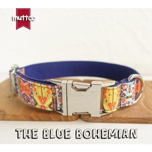 MUTTCO retailing handmade time-proof dog collar THE BLUE BOHEMIAN creative ethnic style dog collars and leashes 5 sizes UDC054