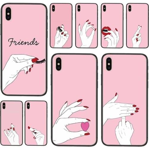 Soft TPU Cell Cover Case Personalised Best Friend Pink Hands Red Nails For Xiaomi Mi 11 10T 10S 10 Ultra Pro Lite Poco X3 NFC